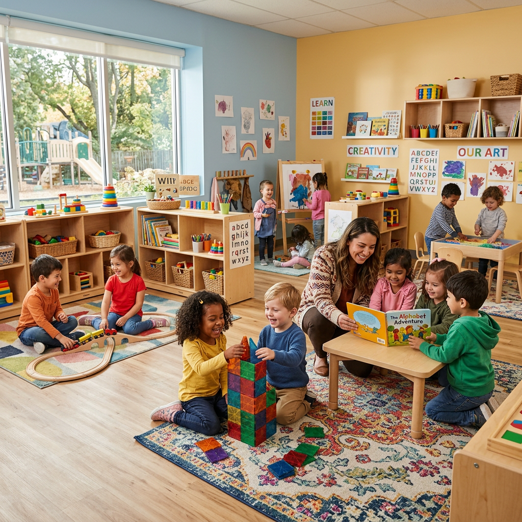 Daycare staff managing children with Giggle N Shine software